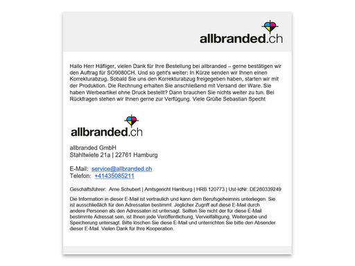 Bestellbestaetigung mail